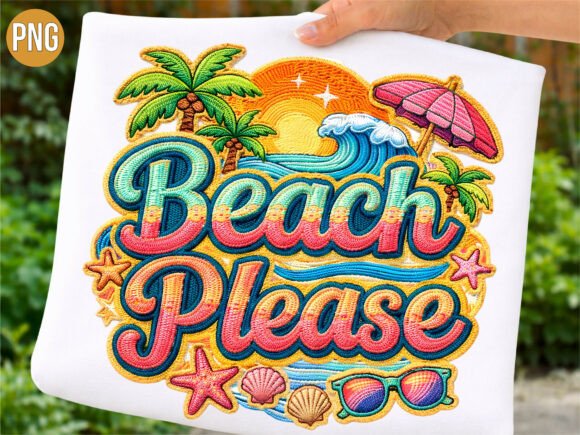 Beach Please Faux Embroidery Summer PNG Review