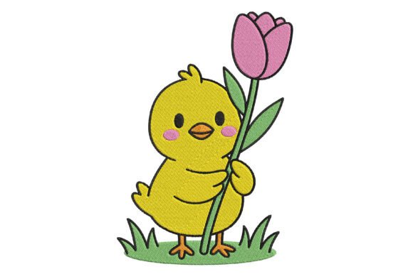Cute Chick with Tulip Embroidery Design