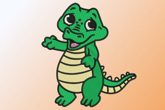 Happy Waving Baby Alligator Embroidery