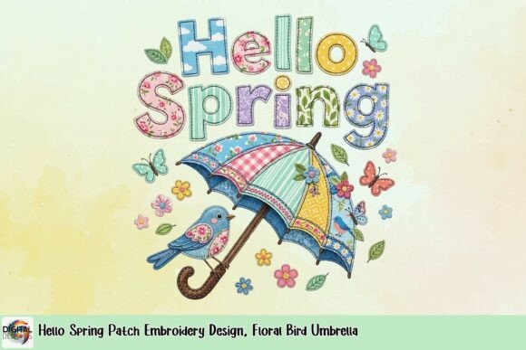 Hello Spring Patch Embroidery Design