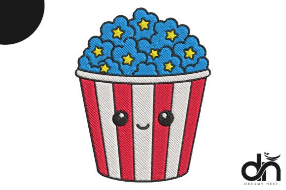 Kawaii Patriotic Popcorn Embroidery