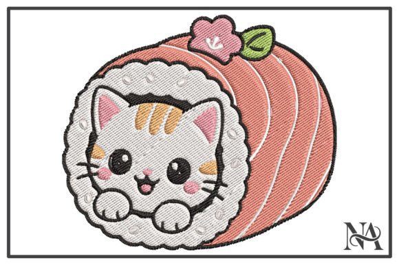 Kawaii Sushi Cat Embroidery Design