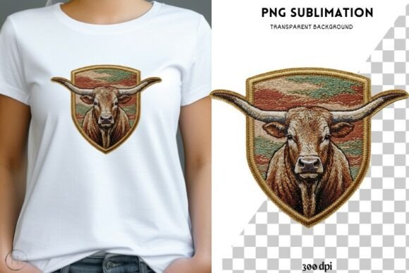 Longhorn Bull Embroidery PNG Western