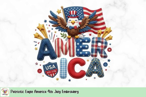 Patriotic Eagle America 4th July Embroidery