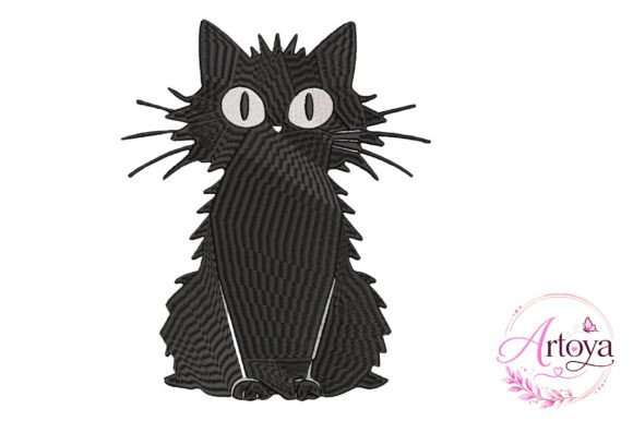 Spooky Folk-Art Charm with Primitive Black Cat Embroidery Design