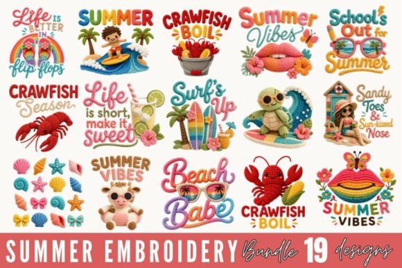 Summer Embroidery Patch PNG Bundle Review