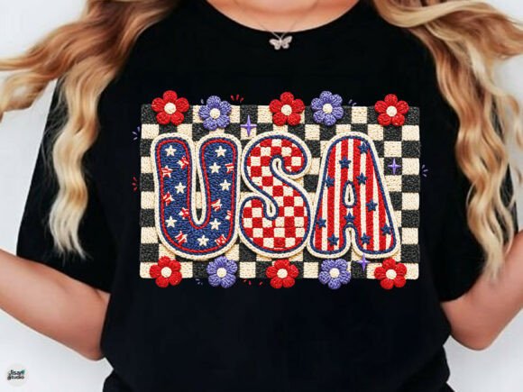 USA Checkerboard Faux Embroidery PNG Review